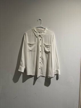 Braeve White Button Down Blouse Medium | Rayon Lightweight Chic Top